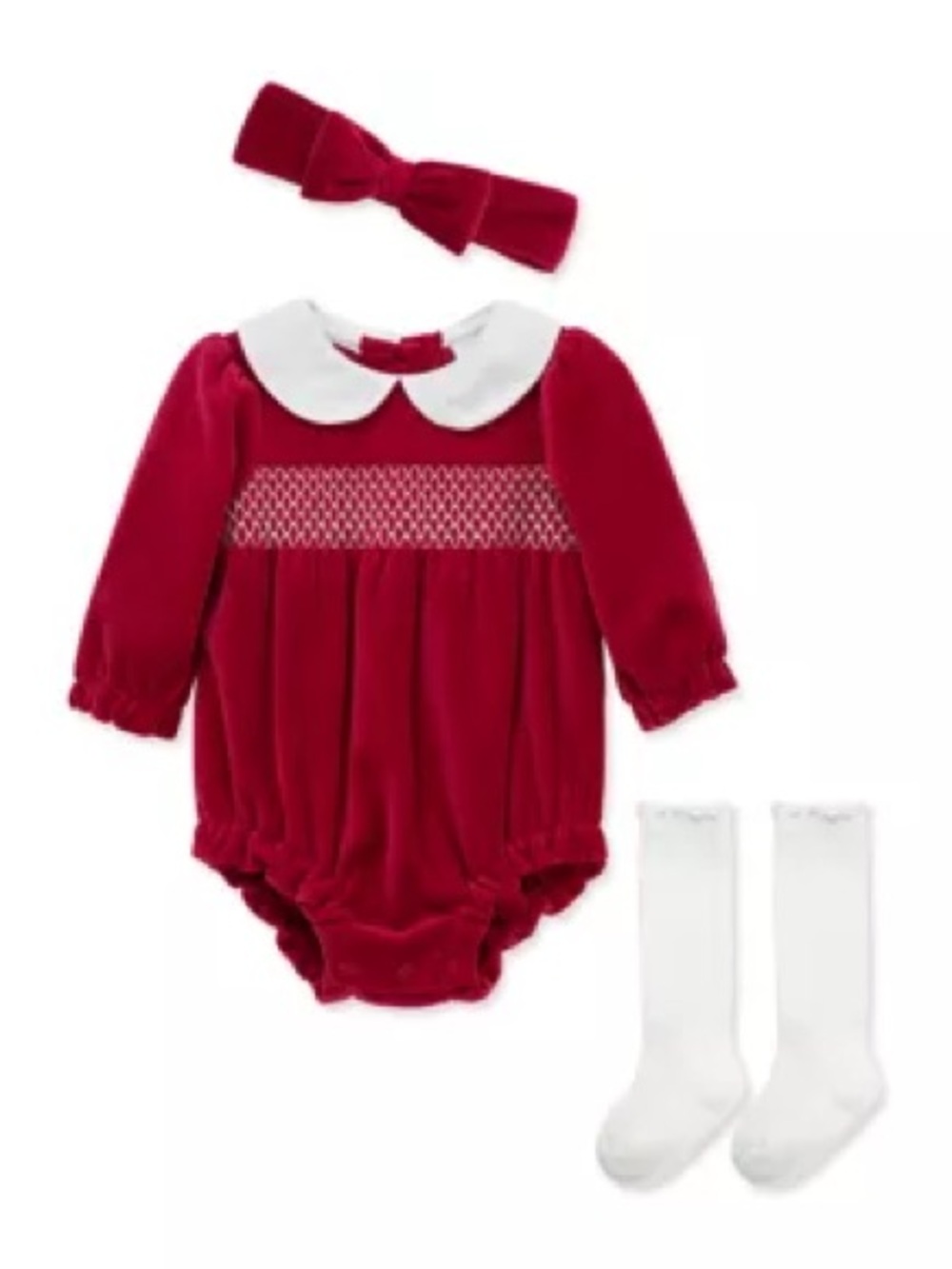 Little Me • nwt Baby Girls Smocked Bubble Set with Headband and Socks